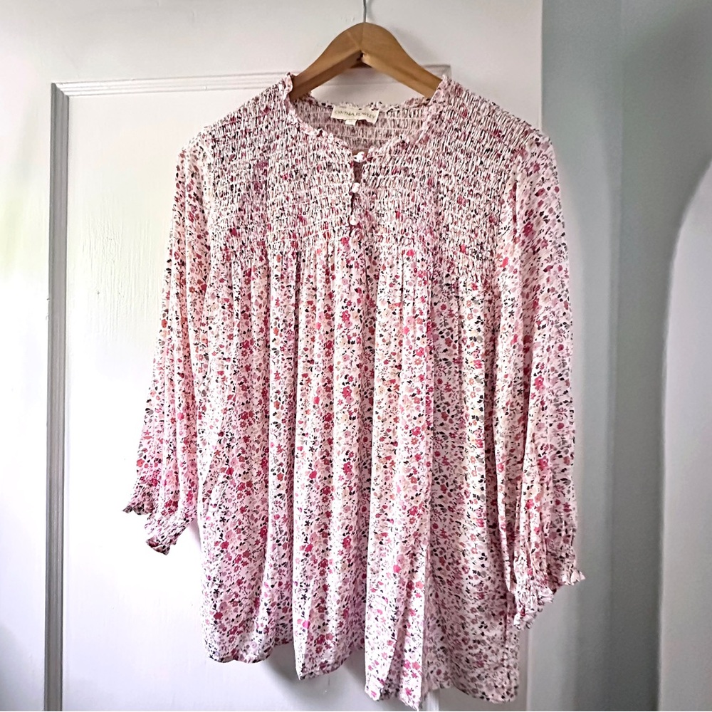 Floral Smocked Peasant Blouse - Cynthia Rowley